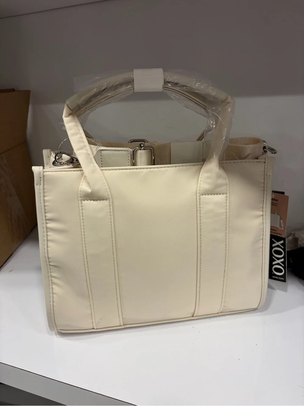 XOXO Cream Tote Bag with Embroidered Logo